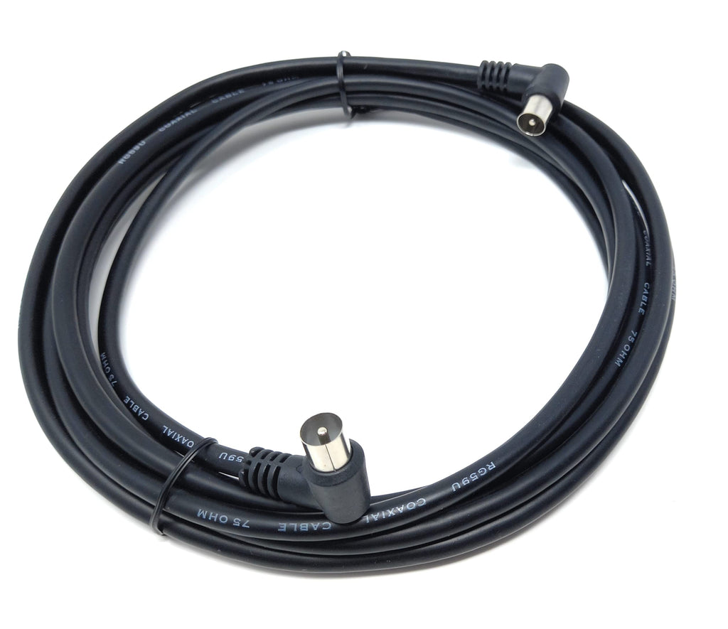 DRUT TV RF Right Angle 90' Male Plug to Male Plug Coaxial TV Freeview Cable Lead 75 Ohm
