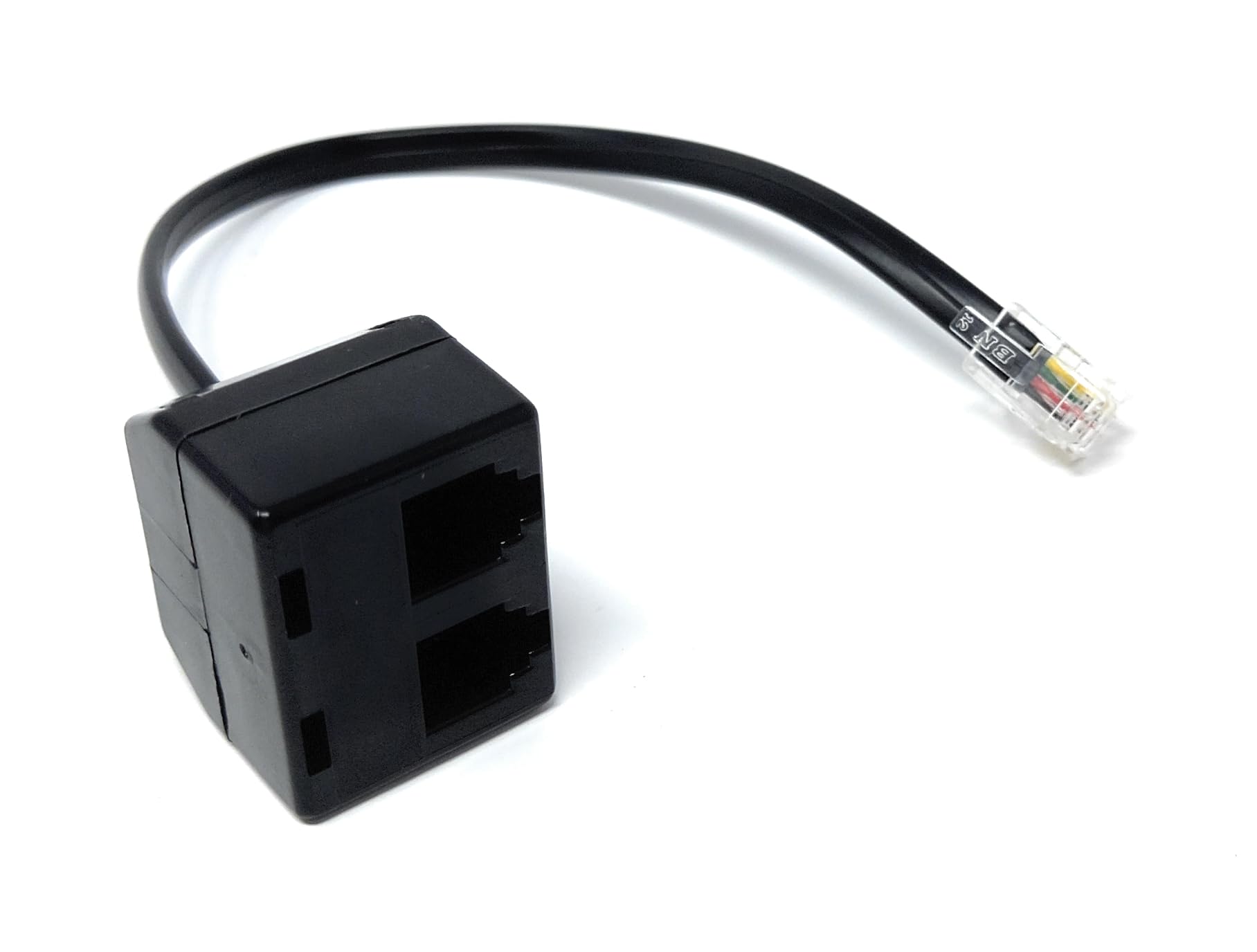 DRUT Twin RJ10 Sockets Headset Adapter 4P4C 2 Handsets to 1 Receiver, Allowing a Two Users Listen and Talk at the Same Time