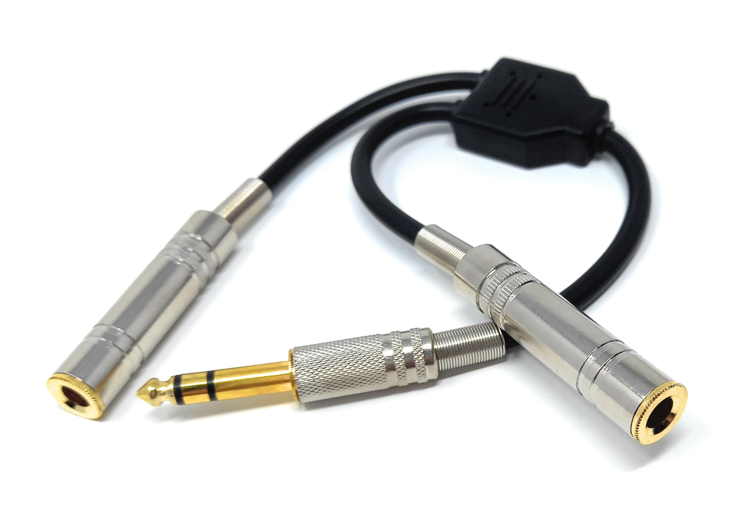 DRUT 6.35mm Stereo Jack to 2 x 6.35mm Stereo Sockets Splitter Audio Cable Adapter Lead, Gold Flashed Connectors