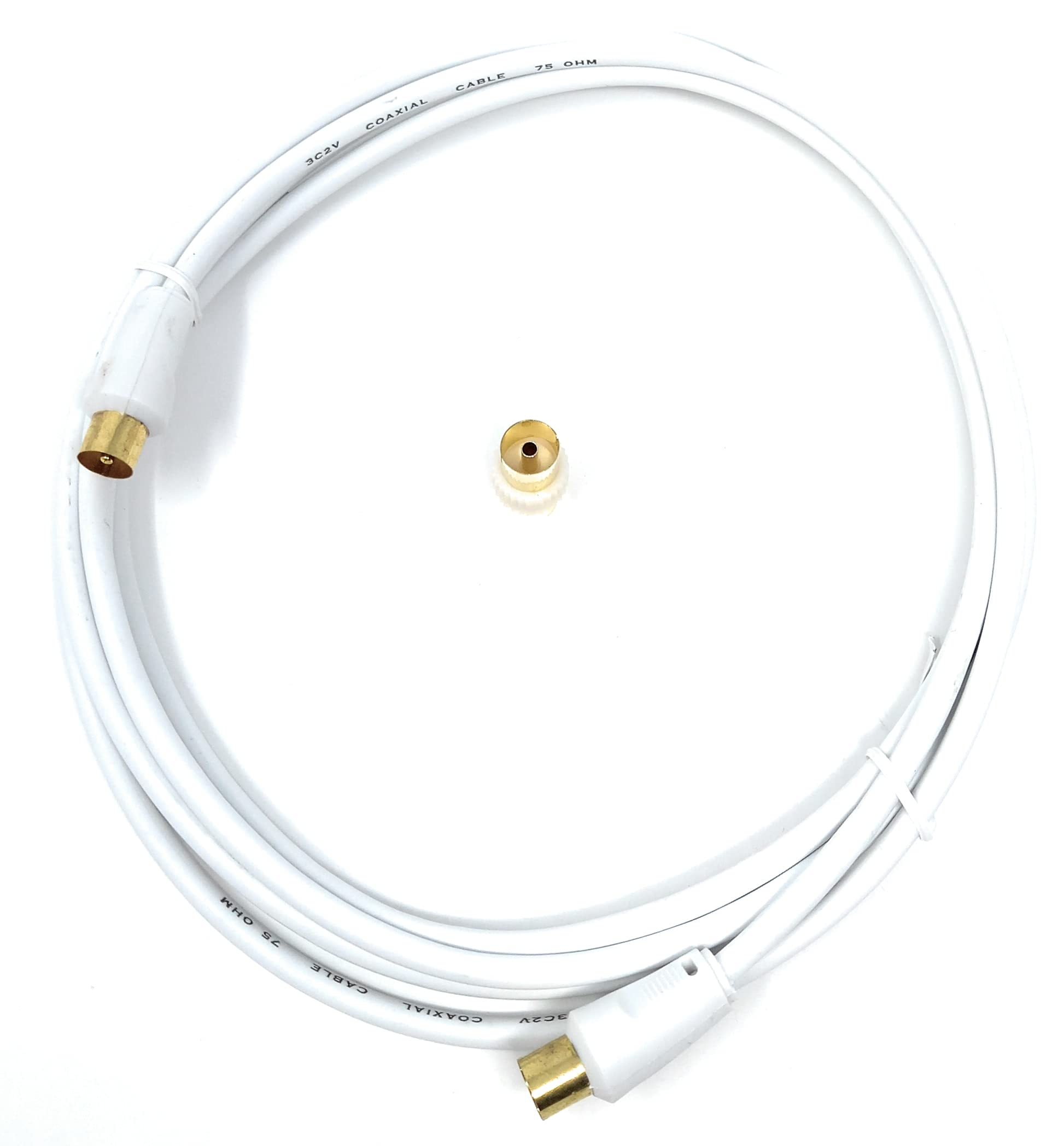 DRUT TV RF Male to Male Aerial Antenna Coaxial Cable With Female to Female Coupler, Gold Connectors 75 ohm, 3C2V