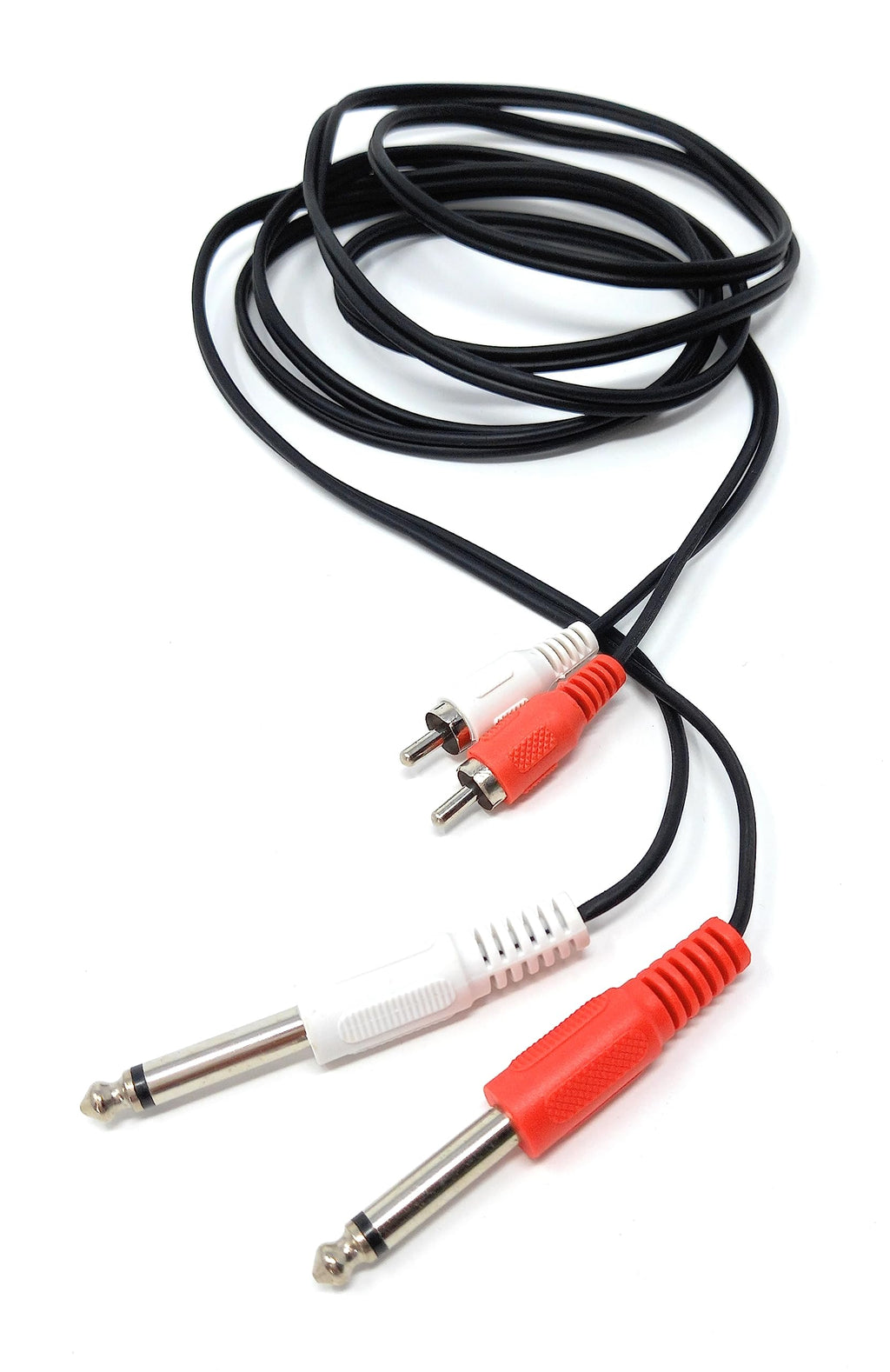 DRUT Twin 6.35mm MONO Jack Plugs to 2 x RCA Phono Plugs OFC Audio Cable Male to Male Lead