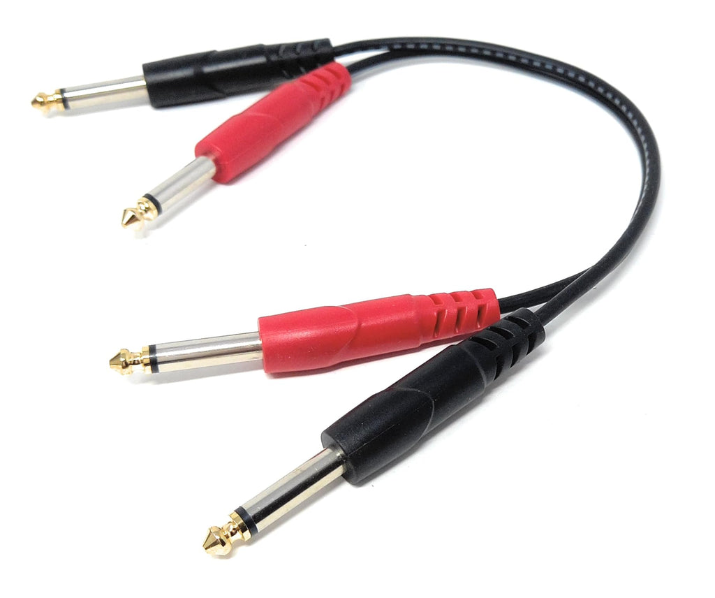 DRUT 2x 6.35mm (1/4") Mono Jack to 2x 6.35mm Mono TS Jack Audio Cable – Twin Signal Patch Lead for Mixers, Controllers, DJ & Audio Equipment, Gold Ends