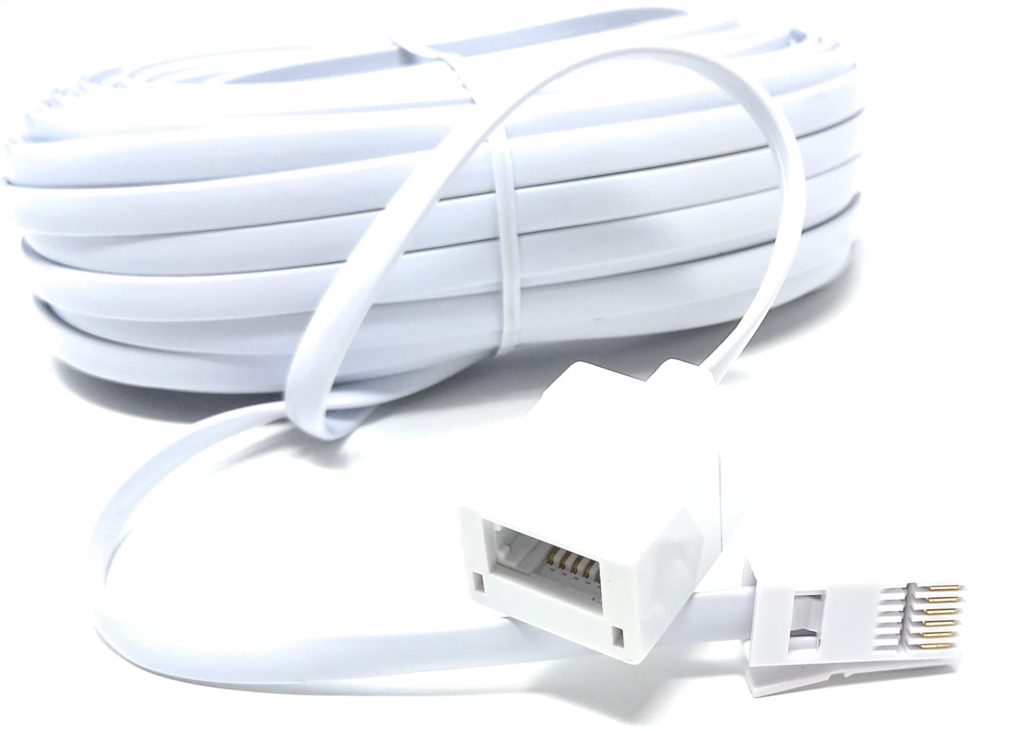 DRUT BT Telephone Flat Extension Cable (631a) 28AWG Lead Wire, 6 Pin Core, BT Male to BT Female, Jack to Socket