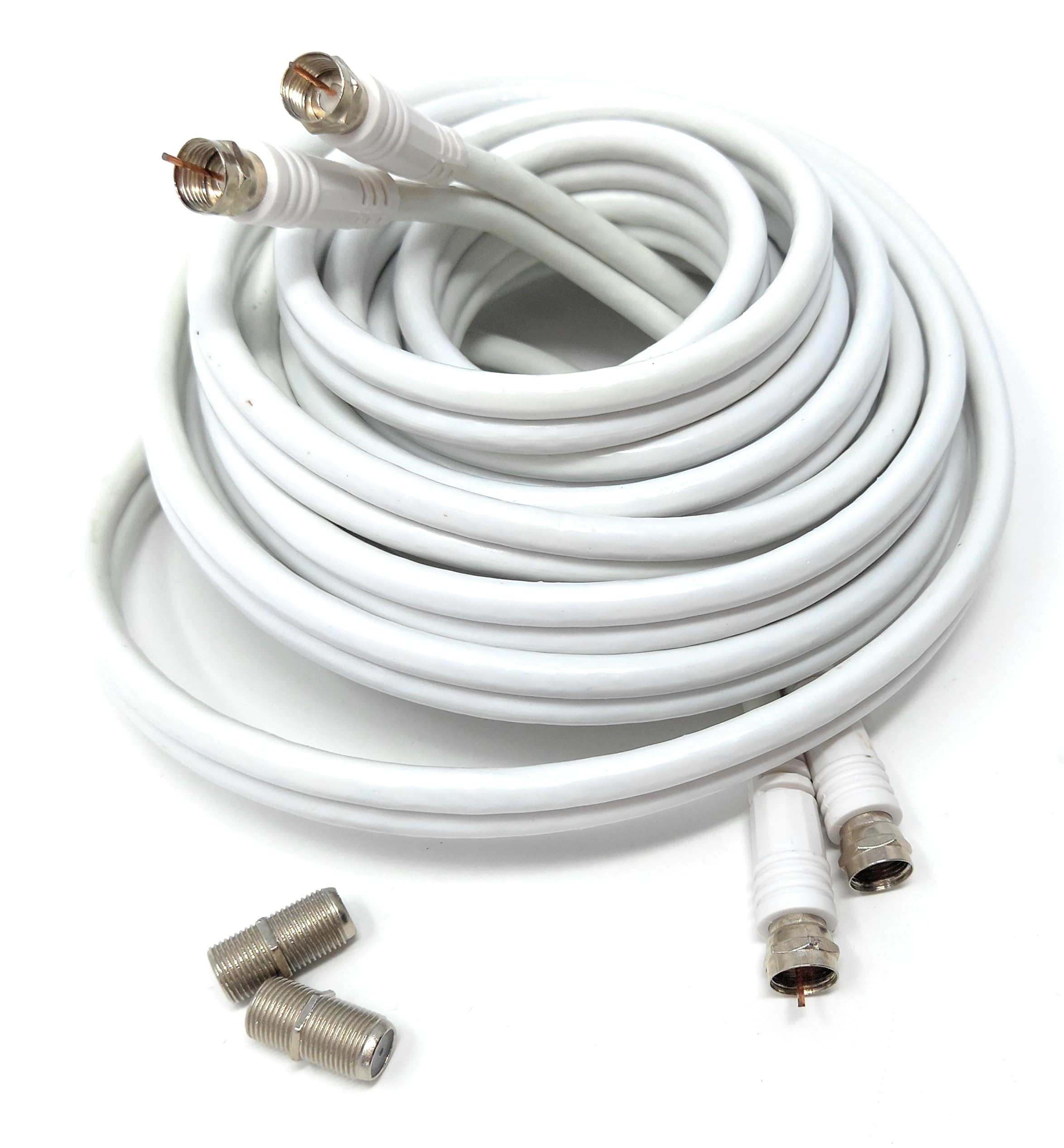 DRUT Twin Shotgun Satellite Moulded F-Type Plug to Socket RG6 Coaxial Extension Antenna Cable Lead With F-Type Couplers