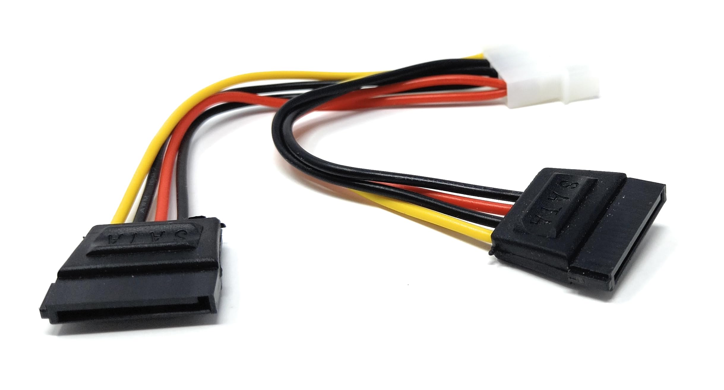 Molex to Dual SATA Power Y Splitter Cable Adapter - 15cm, 4 Pin to Power HDD, SSD, DVD-RW Hard Drive