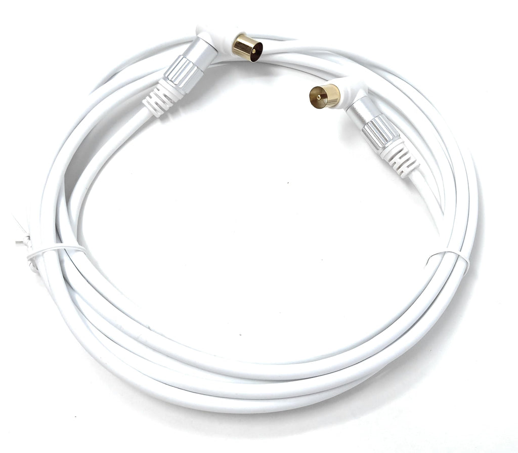 DRUT 3m Right Angle RF TV Aerial Cable – Gold-Plated Coaxial Freeview Plug to RA Connector, Metal Shielded, White Video Cable for HDTV, Set-Top Box, DVR