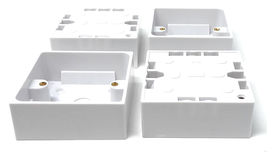 1-Gang Surface Mount Pattress Back Box – 32mm Depth, 85mm x 85mm, White – Ideal for Electrical Socket & Switch Installations