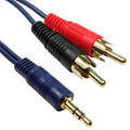 Blue 3.5mm stereo jack to two RCA audio cable