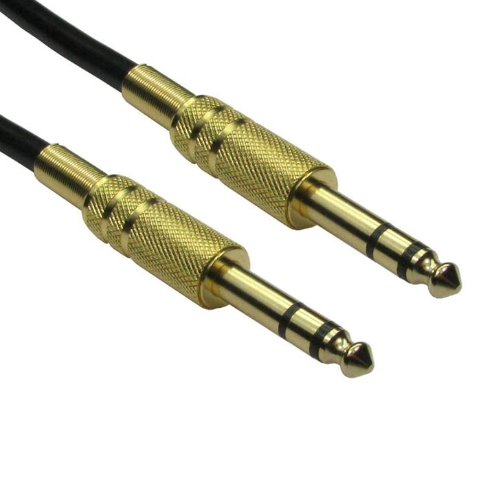 6.35mm male to male stereo TRS audio cable with gold connectors