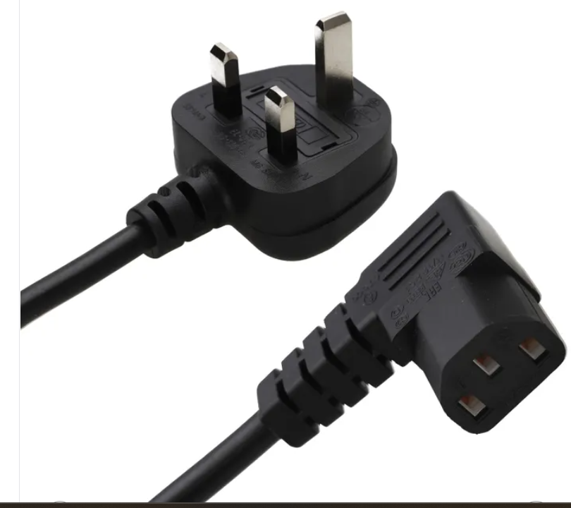 Black UK plug to right angle IEC C13 power cable