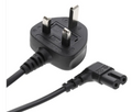 Black UK plug to right angle C7 Figure 8 power cable