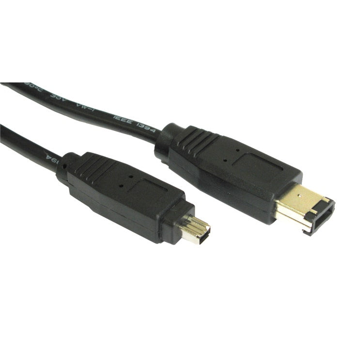 Black FireWire 6-pin male to 4-pin male cable