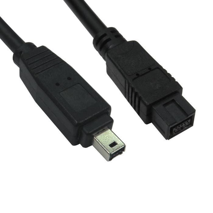 Black FireWire 9-pin male to 4-pin male cable