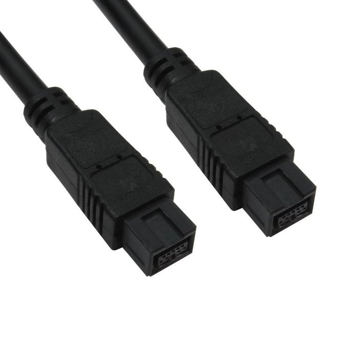 Black FireWire 9-pin male to 9-pin male cable
