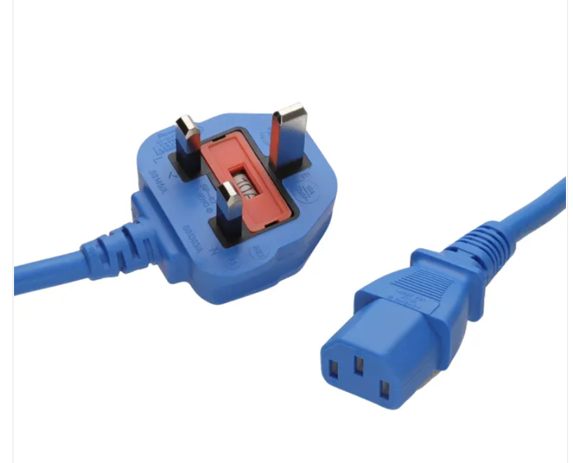 Blue UK plug to IEC C13 power cable 2m