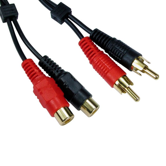 Twin RCA male to female extension cable with gold contacts