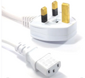 White UK plug to IEC C13 power cable