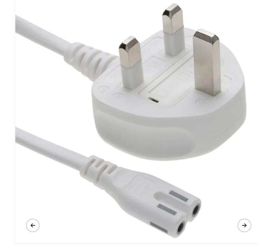 White UK plug to C7 Figure 8 power cable