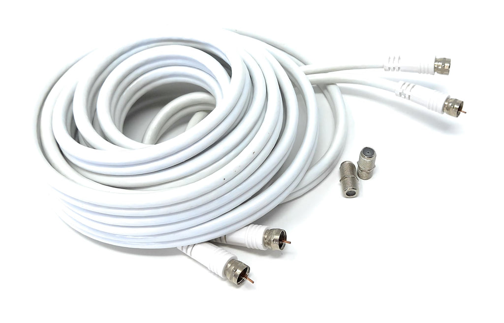 DRUT Twin Shotgun Satellite Moulded F-Type Plug to Socket RG6 Coaxial Extension Antenna Cable Lead With F-Type Couplers