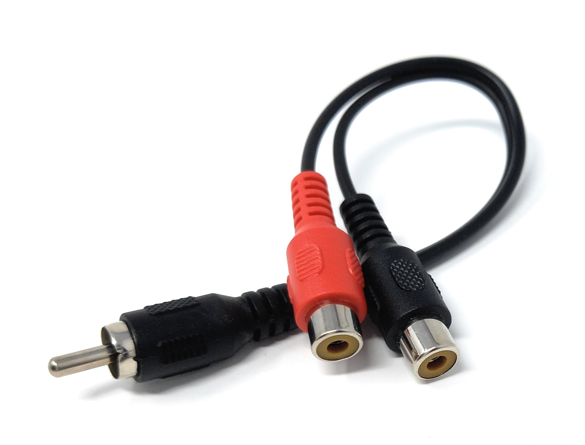 DRUT 15cm Single RCA Male Plug to Twin 2 x RCA Female Phono Sockets Cable Adapter