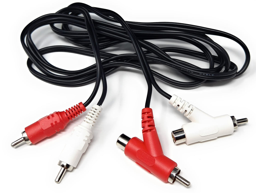 DRUT 2 Way Twin 2 x RCA Phono Plug to Plug, Stackable Y Splitter Lead On One End Two Female RCA Connectors Adapter Cable