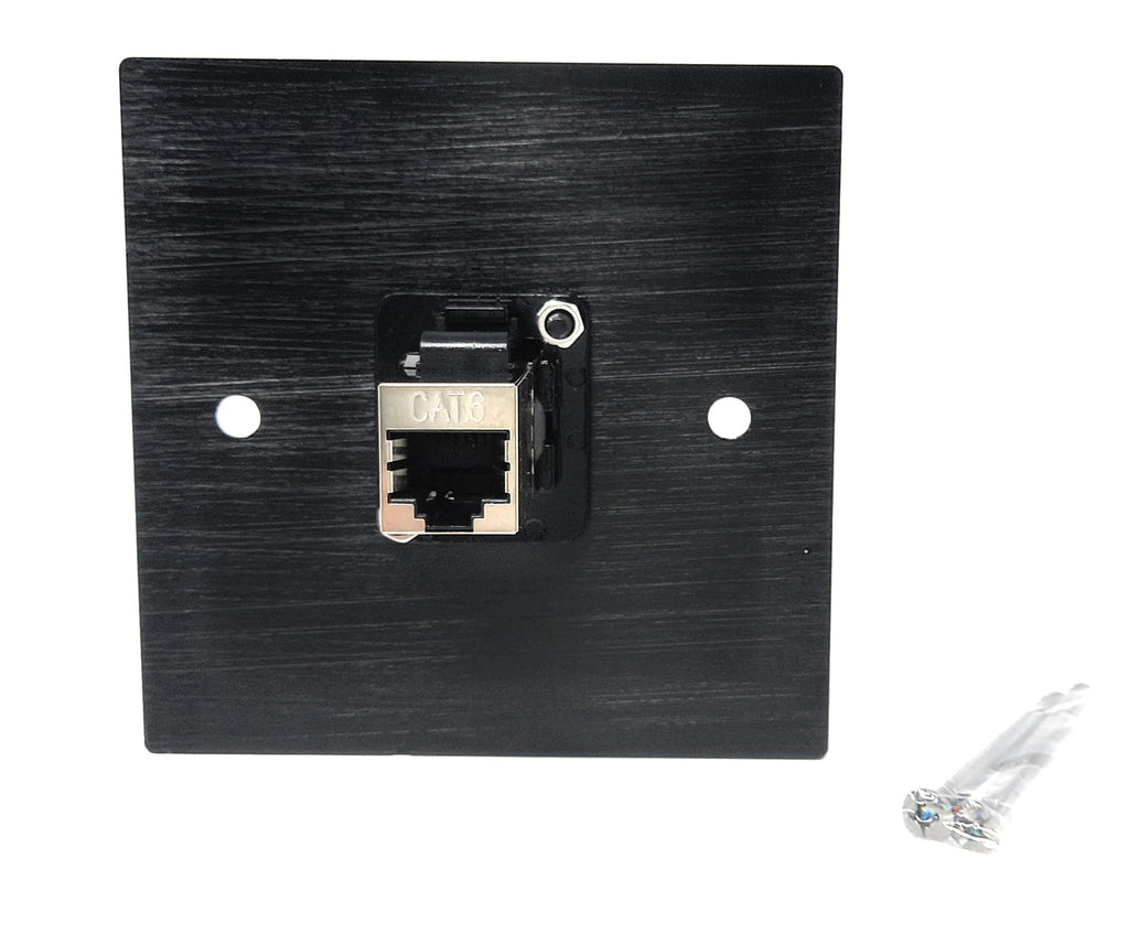 Brushed Aluminium Single Cat6 Female Socket D-Series Outlet Wall Faceplate – Durable Metal Plate for Cat6/Cat5e/Cat7/Cat8/Cat9 Ethernet Networking Cables, Screws Included