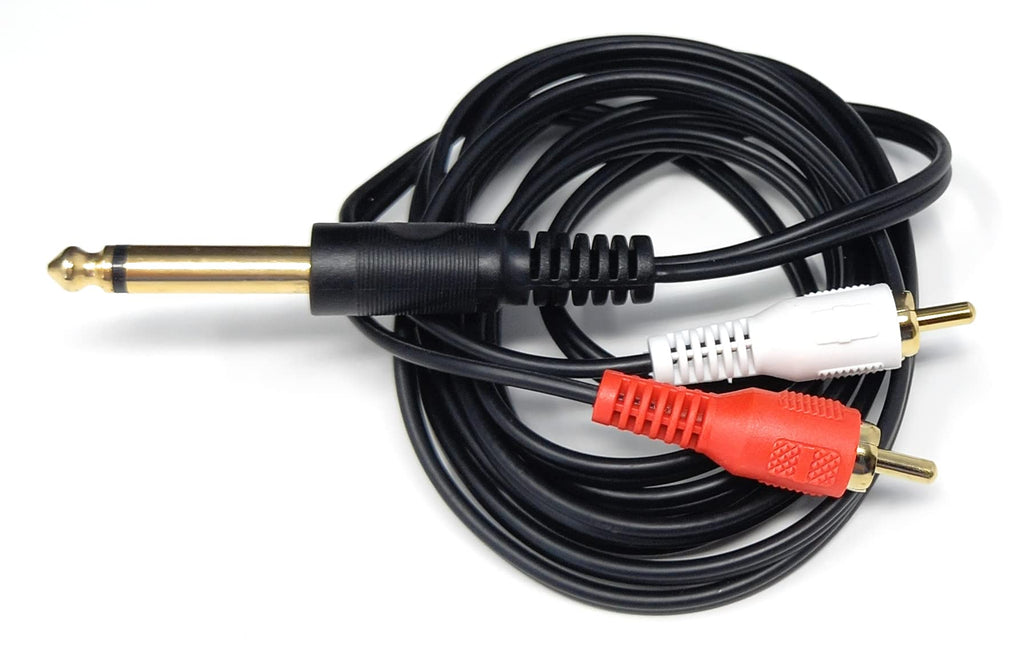 DRUT 6.35mm Mono Jack Plug to 2 x RCA Phono Plugs Screened Audio Cable Adapter Gold Contacts OFC