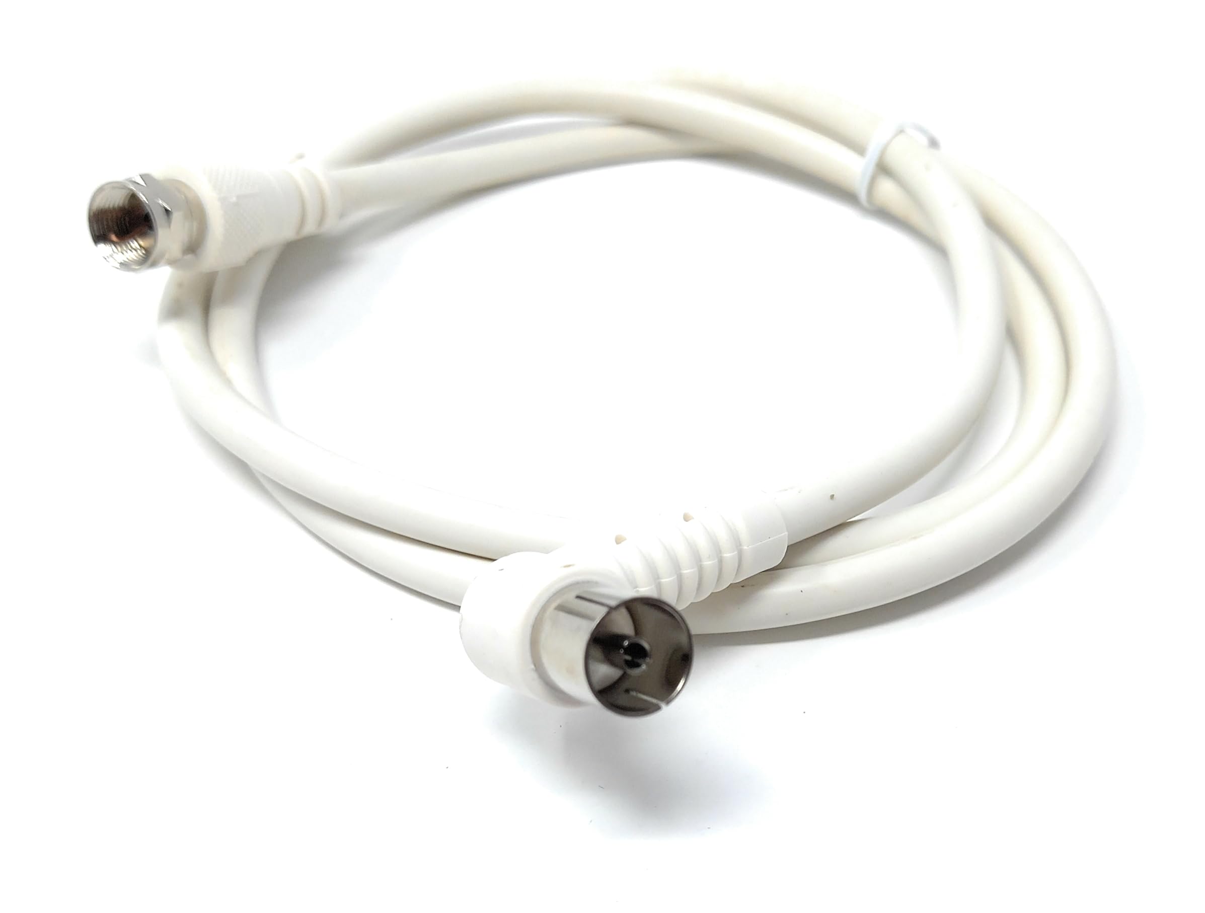 DRUT 1m F Type Male Plug to Right Angled Coax TV Socket Satellite Lead, RG59 75Ohm White Cable 3.3ft