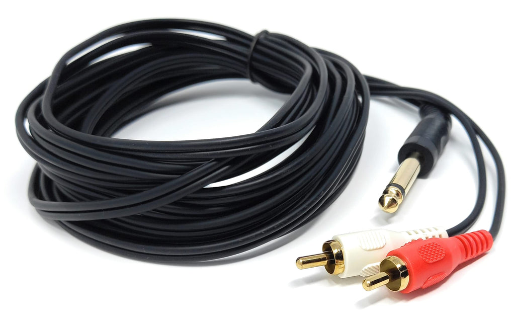 DRUT 6.35mm Mono Jack Plug to 2 x RCA Phono Plugs Screened Audio Cable Adapter Gold Contacts OFC