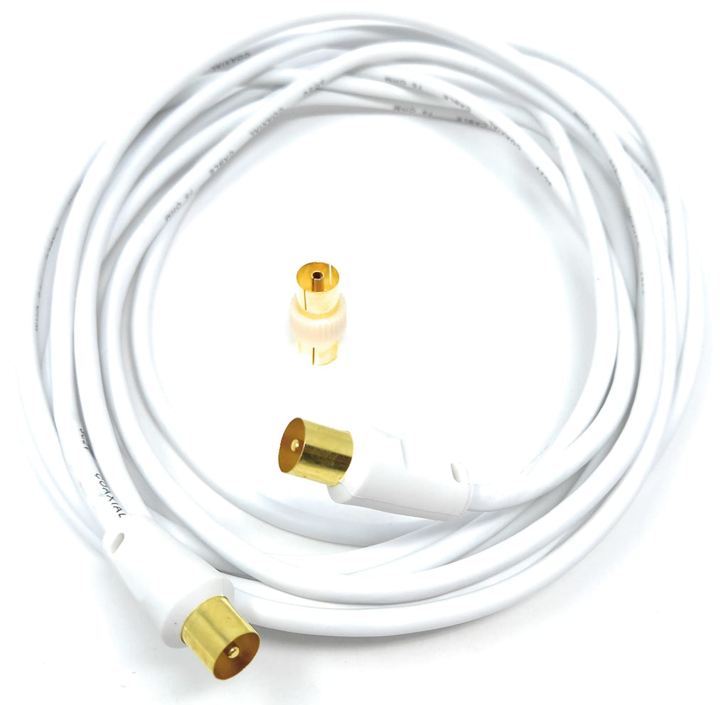 DRUT TV RF Male to Male Aerial Antenna Coaxial Cable With Female to Female Coupler, Gold Connectors 75 ohm, 3C2V