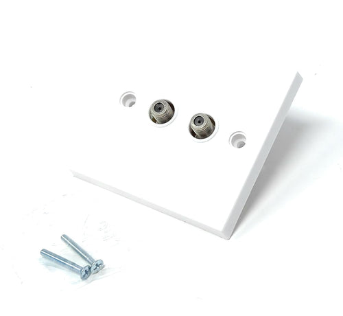 Double Twin F-Type Screw Wall Faceplate – Single Gang TV, Satellite, Radio Outlet, UK/EU Standard, White
