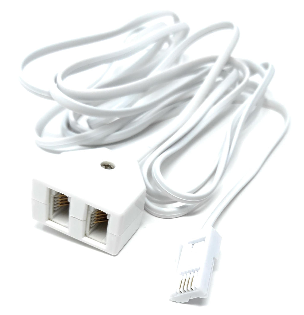 Twin BT Extension Lead, One Jack to Two Sockets, Double Telephone Splitter Cable