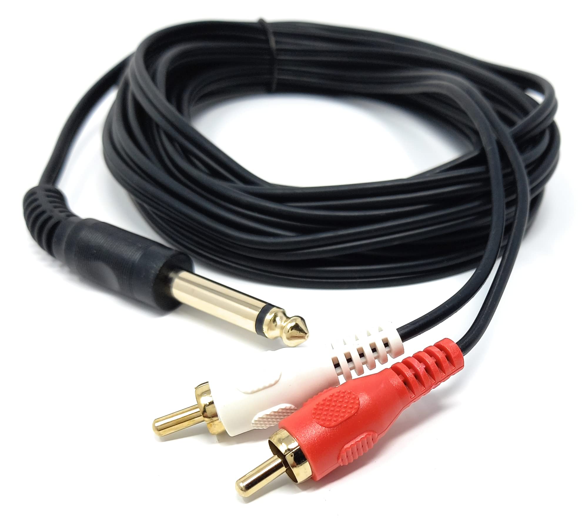 DRUT 6.35mm Mono Jack Plug to 2 x RCA Phono Plugs Screened Audio Cable Adapter Gold Contacts OFC