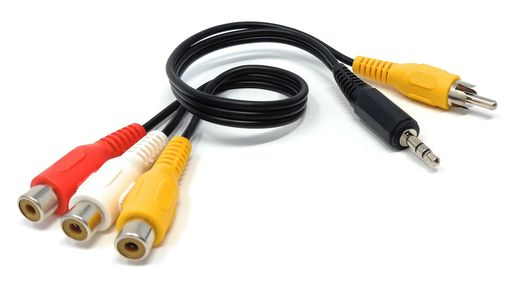 DRUT 30cm 3 x Triple RCA Phono Sockets to 3.5mm Stereo Jack + RCA Phono Plug Audio Video Cable 1ft