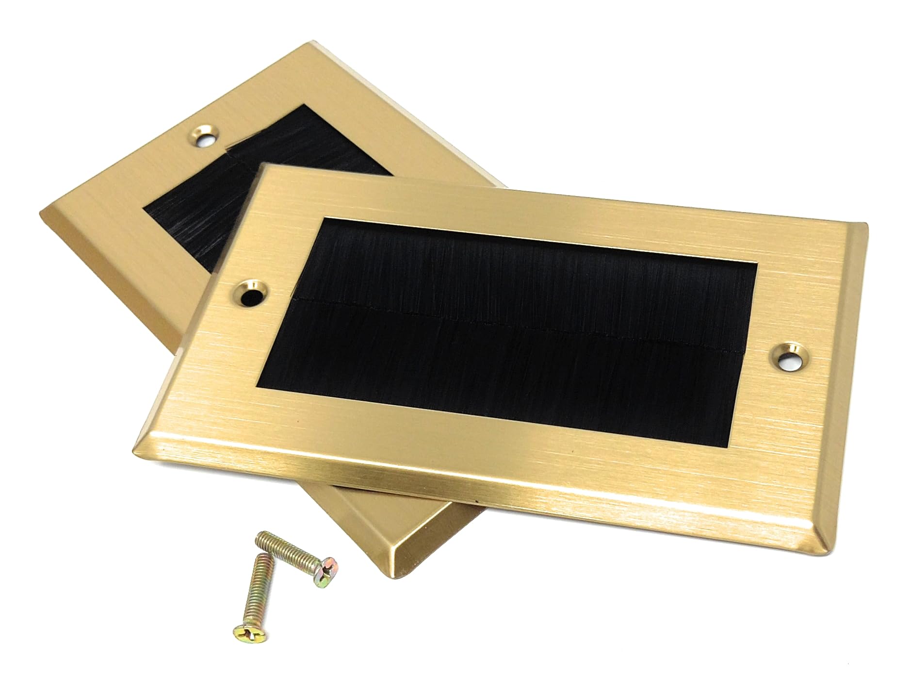 Dual Gang Brush Wall Outlet Cable Entry Plate, Tidy Mount AV Wire Pass-Through Faceplate, Brass Black (Screws Included)