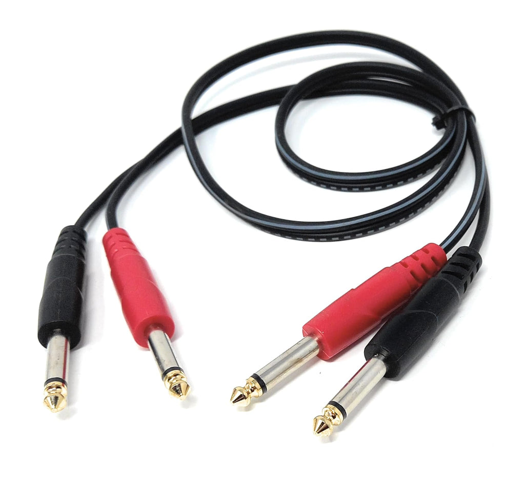DRUT 2x 6.35mm (1/4") Mono Jack to 2x 6.35mm Mono TS Jack Audio Cable – Twin Signal Patch Lead for Mixers, Controllers, DJ & Audio Equipment, Gold Ends