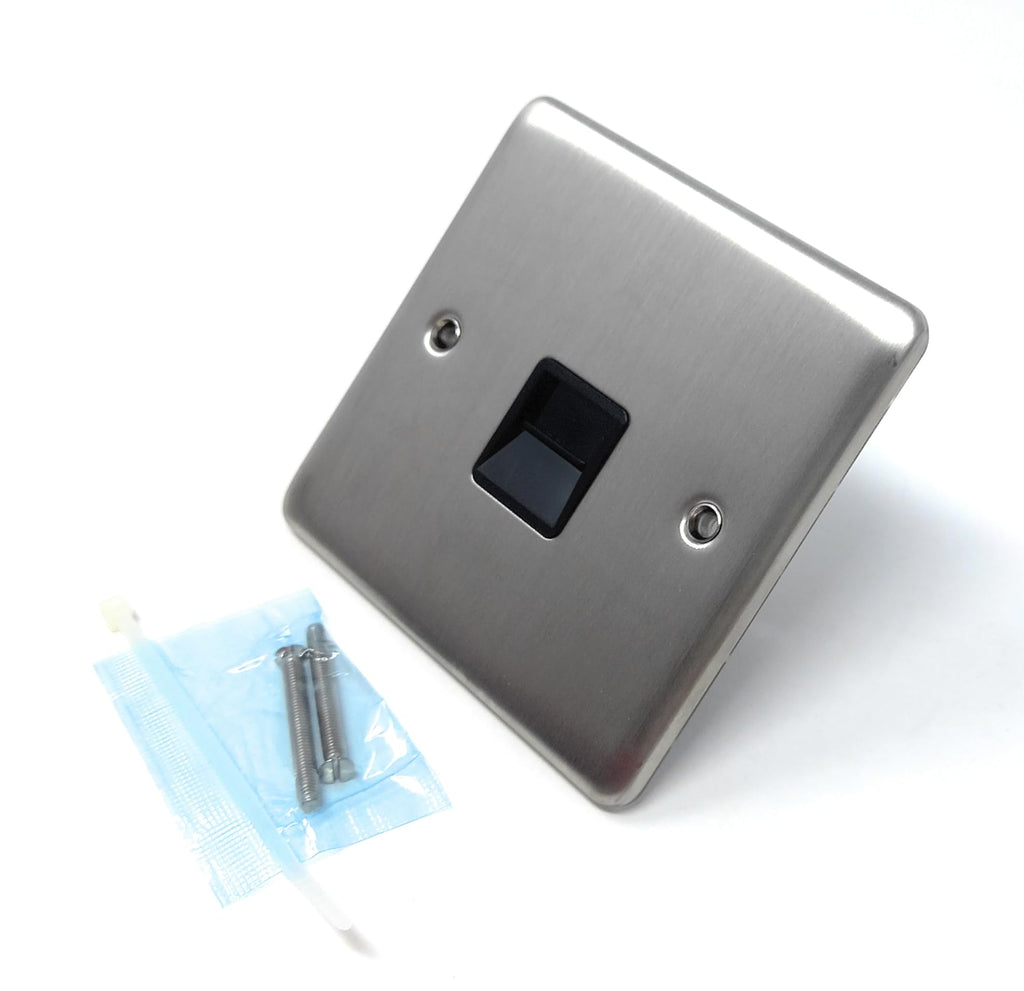 Single BT Telephone Secondary Slave Socket Faceplate, Stainless Steel Plate, Screws Included