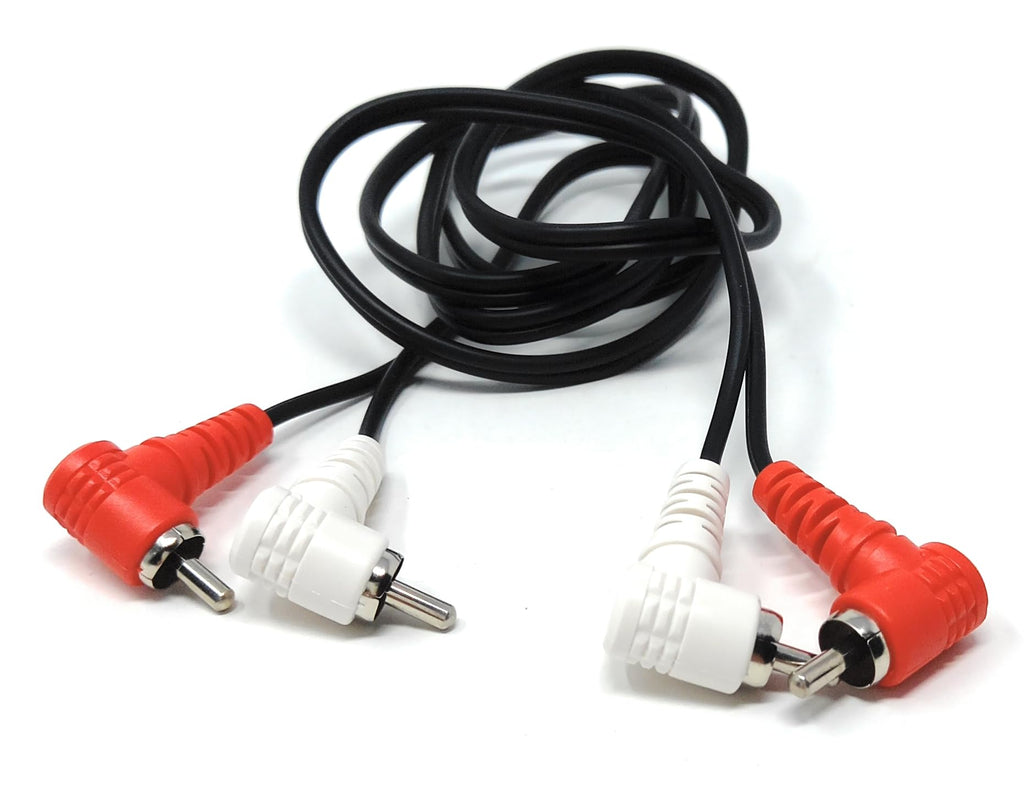 DRUT Twin 2 x RCA to RCA Right Angle Cable, Twin Phono Lead Splitter, for Audio, Speakers, Home Theater, Surround Sound, Turntable, Mixer