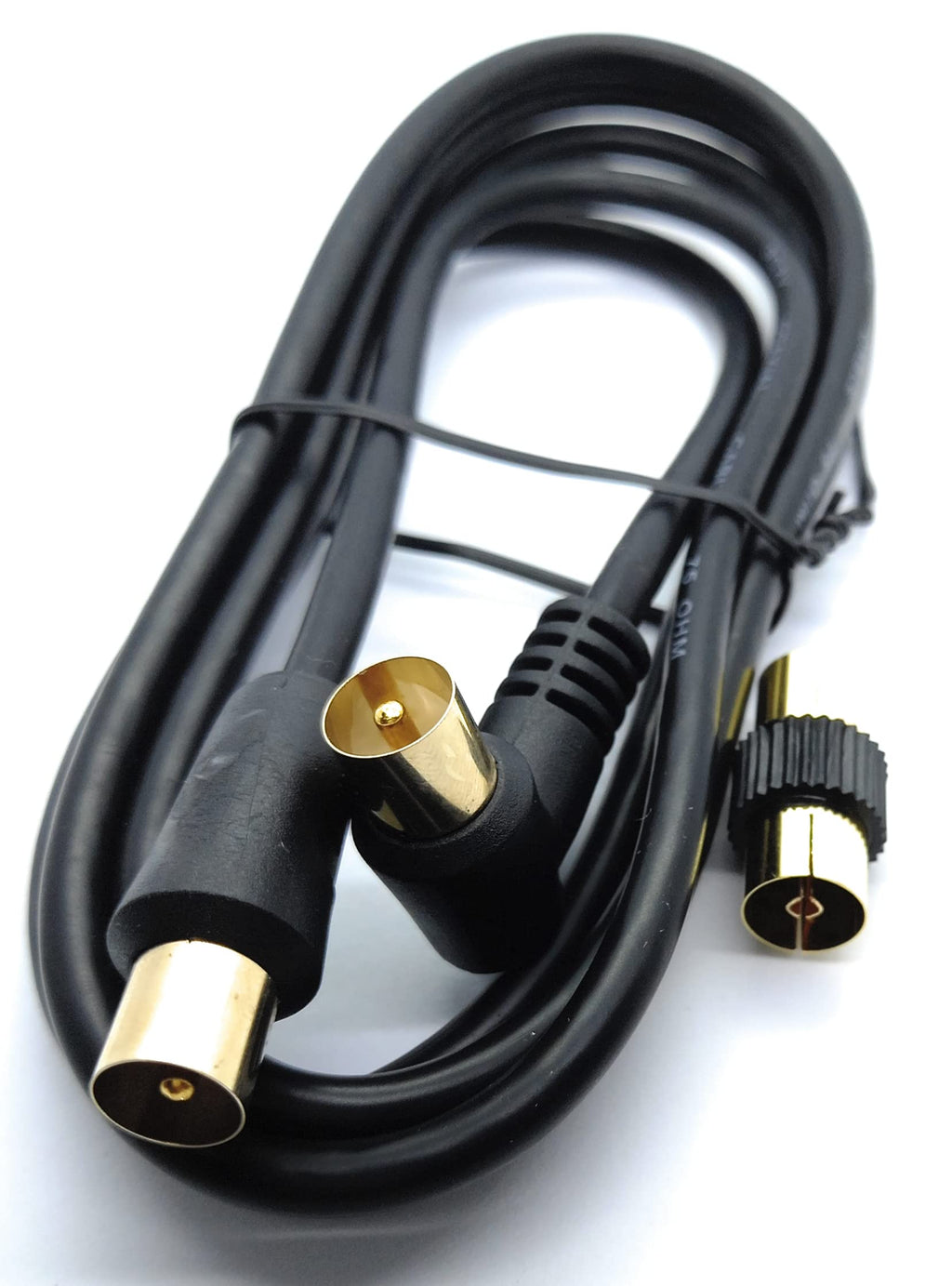 DRUT TV RF Right Angle Male to Male Aerial Antenna Coaxial Cable With Female to Female Coupler Gold Connectors 75 ohm, 3C2V