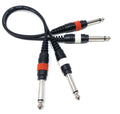 Twin 6.35mm Mono 2 x Jack to 2 x Jack Shielded Cable Lead, Rubber Reliefs, Helical PVC Cord, Nickel Connectors