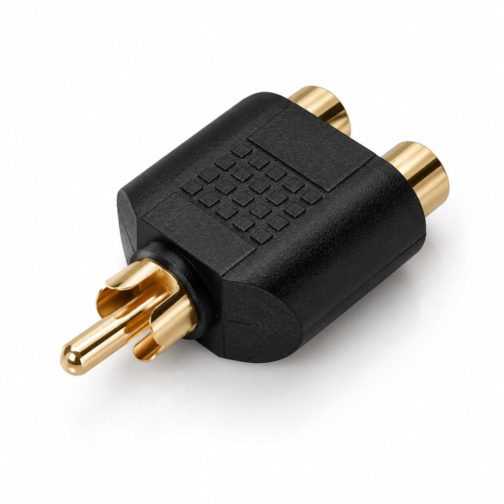 DRUT 2 Phono Sockets to Phono Plug Adapter, Gold Plated RCA Audio Converter, Female to Male AV Connector for Stereo, TV, Amplifier & Audio Equipment