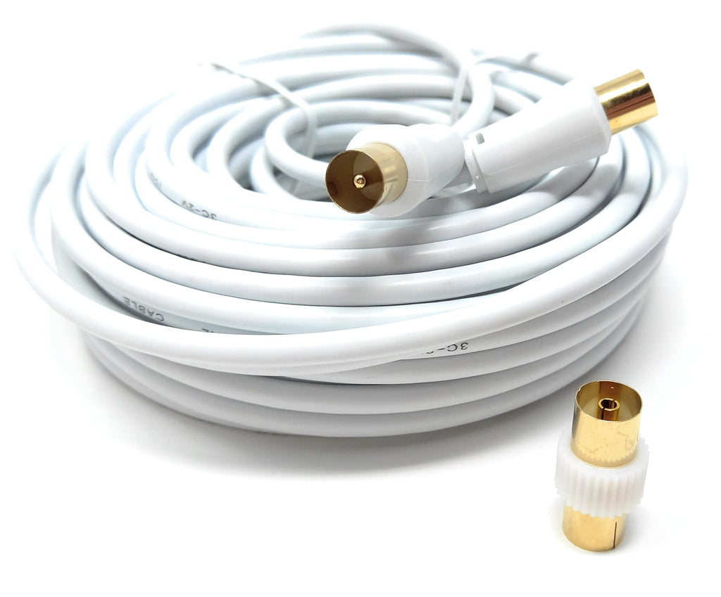 DRUT TV RF Male to Male Aerial Antenna Coaxial Cable With Female to Female Coupler, Gold Connectors 75 ohm, 3C2V