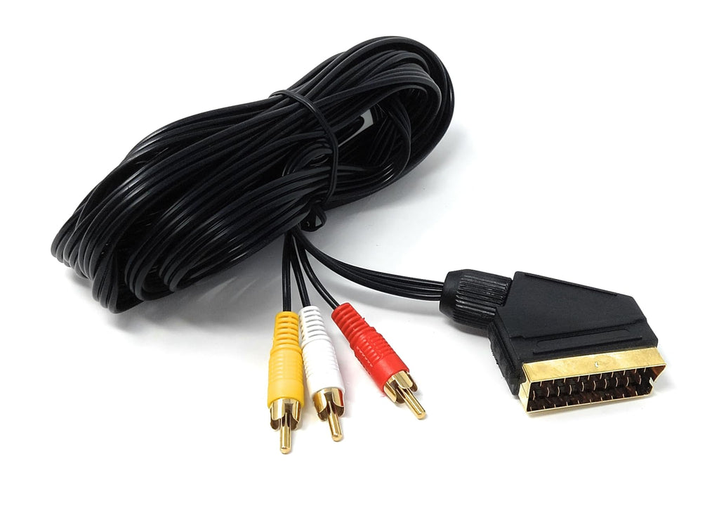 DRUT 5M SCART to 3 Triple RCA Male Cable – Audio Video AV Adapter Composite Connector for TV, DVD, VCR, Game Console – SCART to AV Converter Cable
