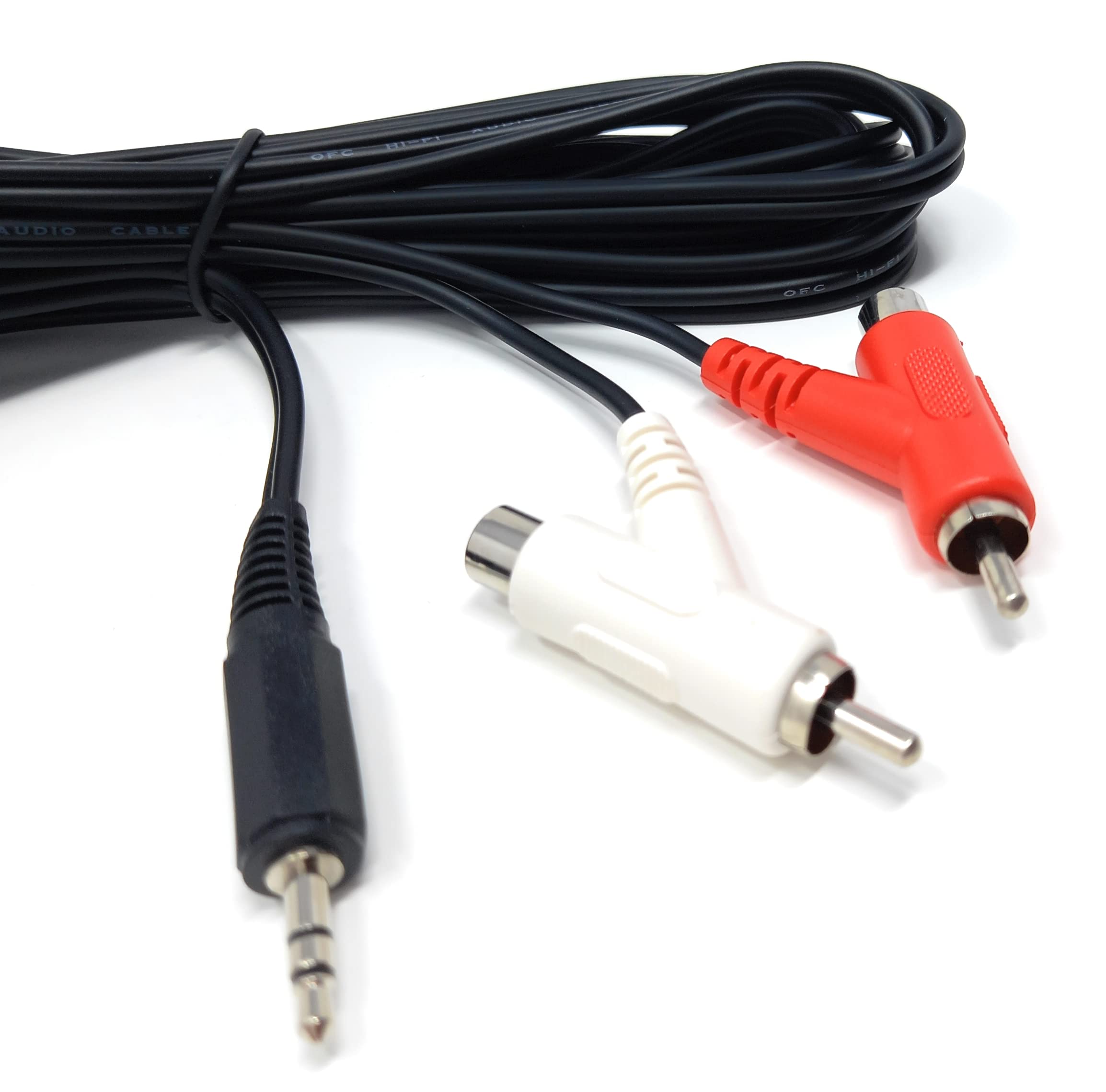 DRUT 3.5mm mini Stereo Jack Plug to 2x Stackable Male & Female RCA Phono Plugs Audio Lead Cable