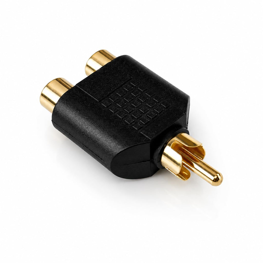 DRUT 2 Phono Sockets to Phono Plug Adapter, Gold Plated RCA Audio Converter, Female to Male AV Connector for Stereo, TV, Amplifier & Audio Equipment