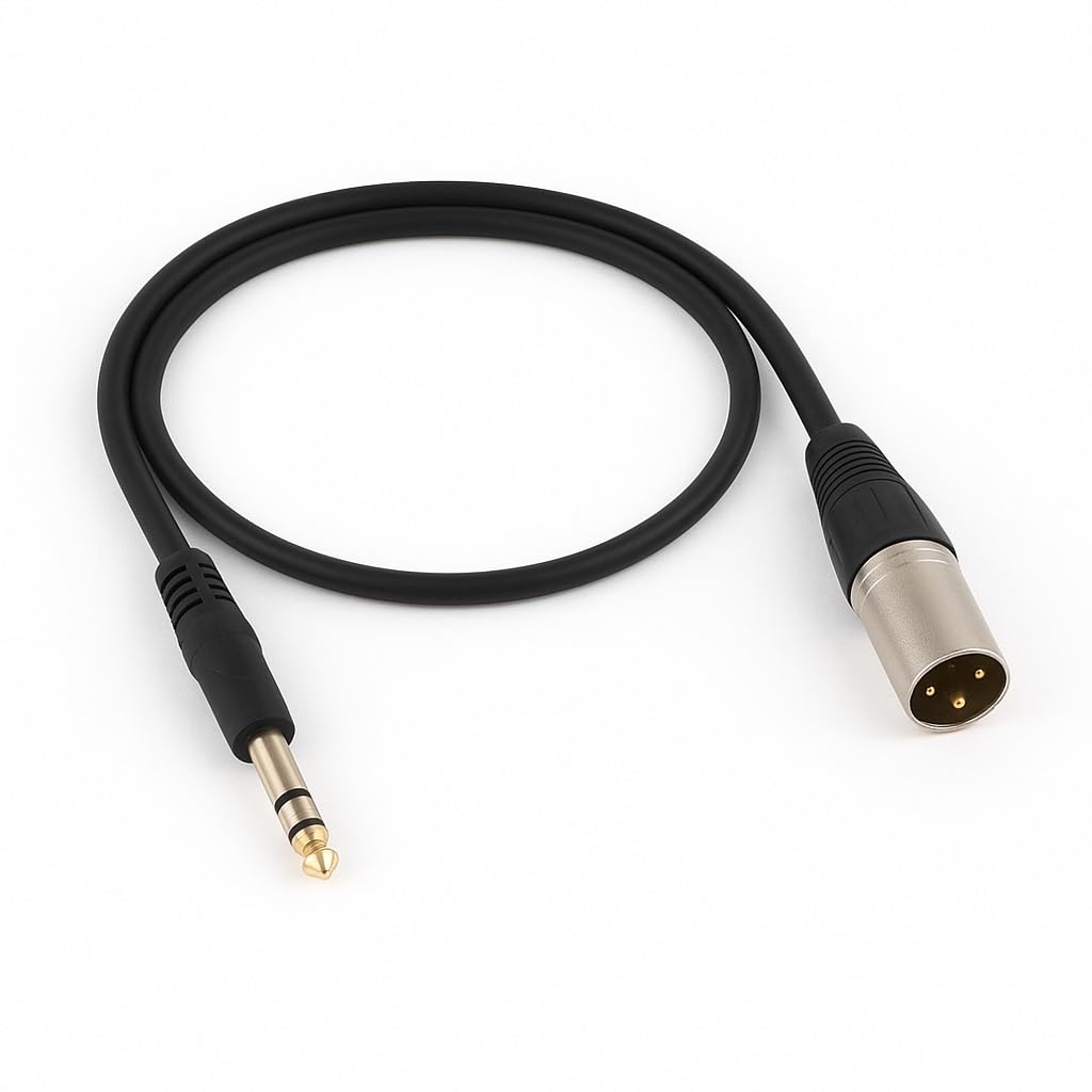 DRUT Professional XLR Male to 6.35mm Stereo Jack Cable, Gold-Plated, Balanced Audio Lead for Microphones, Mixers, Amplifiers, DJ, Studio Equipment
