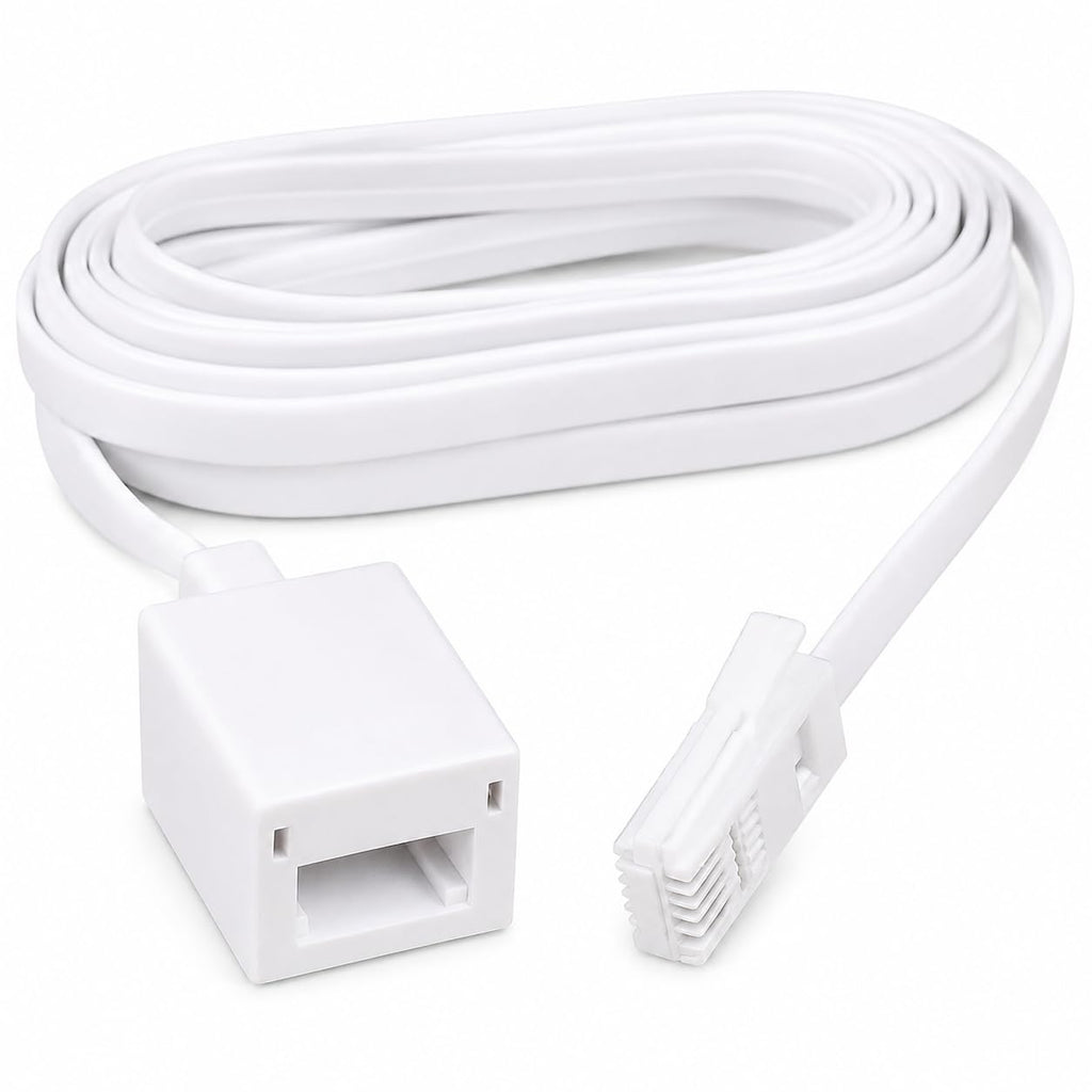 DRUT BT Telephone Flat Extension Cable (631a) 28AWG Lead Wire, 6 Pin Core, BT Male to BT Female, Jack to Socket