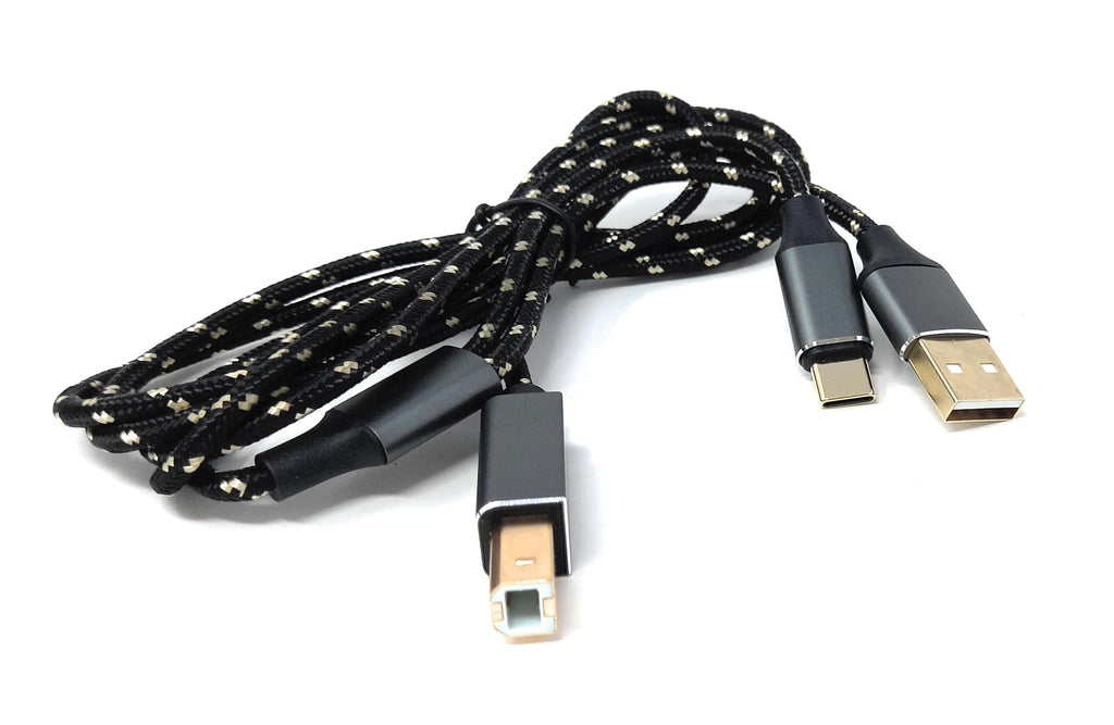DRUT 1m USB B to (USB C & A) MIDI Interface 2in1 Braided Cable – MIDI In/Out Adapter for Keyboard, Controller, Synth, Audio Interface – Plug & Play Recording Cable