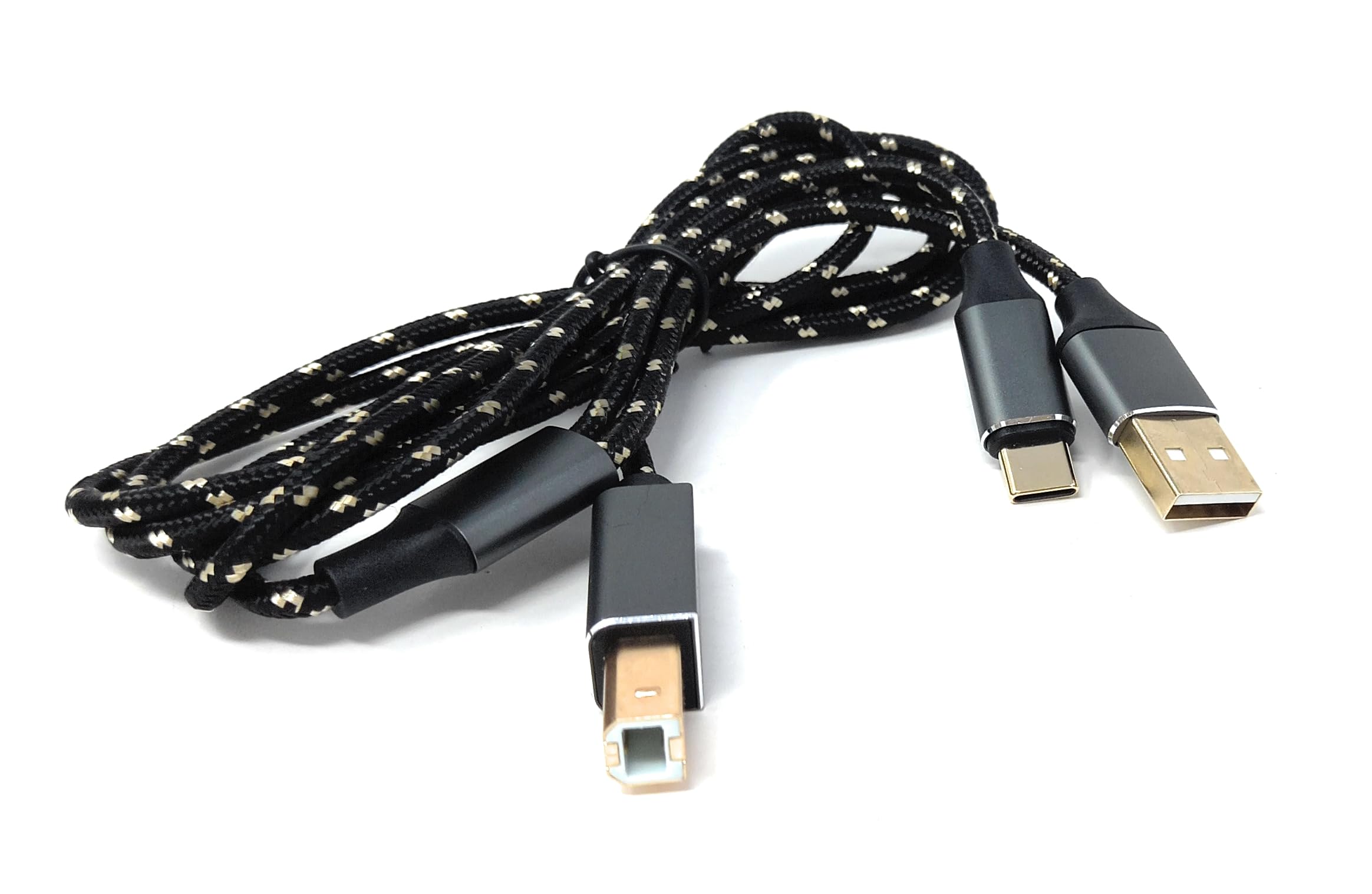DRUT 1m USB B to (USB C & A) MIDI Interface 2in1 Braided Cable – MIDI In/Out Adapter for Keyboard, Controller, Synth, Audio Interface – Plug & Play Recording Cable