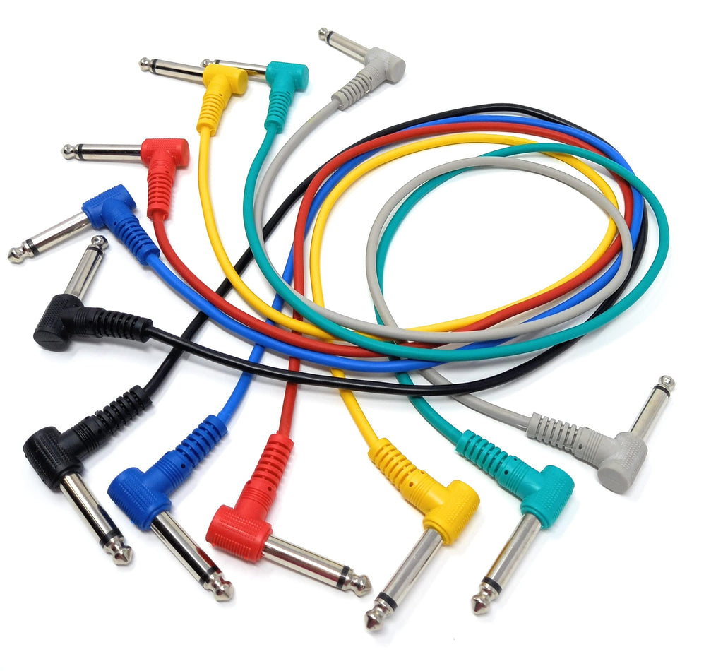 6 Pack 6.35mm Male to Male Guitar Patch Cable Noiseless Effects Pedal Mixing Desk Screened Lead (6 Colors)